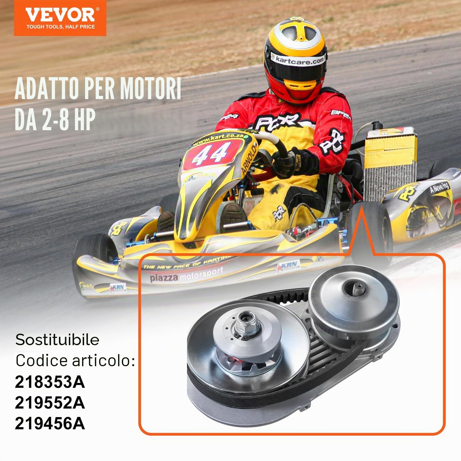 VEVOR Frizione di Trasmissione Motore 2-8 CV Frizione di Trasmissione ad Alta Resistenza 2000 Giri/min con Ruote dal Design Asimmetrico, Frizione Robusta Durevole, Accessori Completi, per Vari Motori