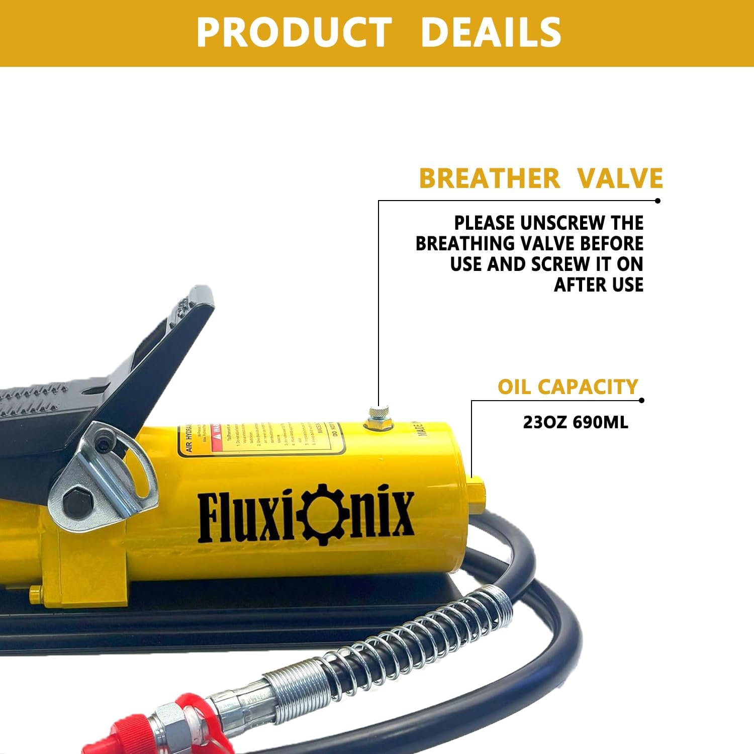 Air Hydraulic Pump 10,000 PSI 1.7L Reservoir NPT 1/4" Inlet, NPT 3/8" Oil Outlet, Hydraulic Pump Air Hydraulic Foot Pump with Air Line Lubricator, Yellow