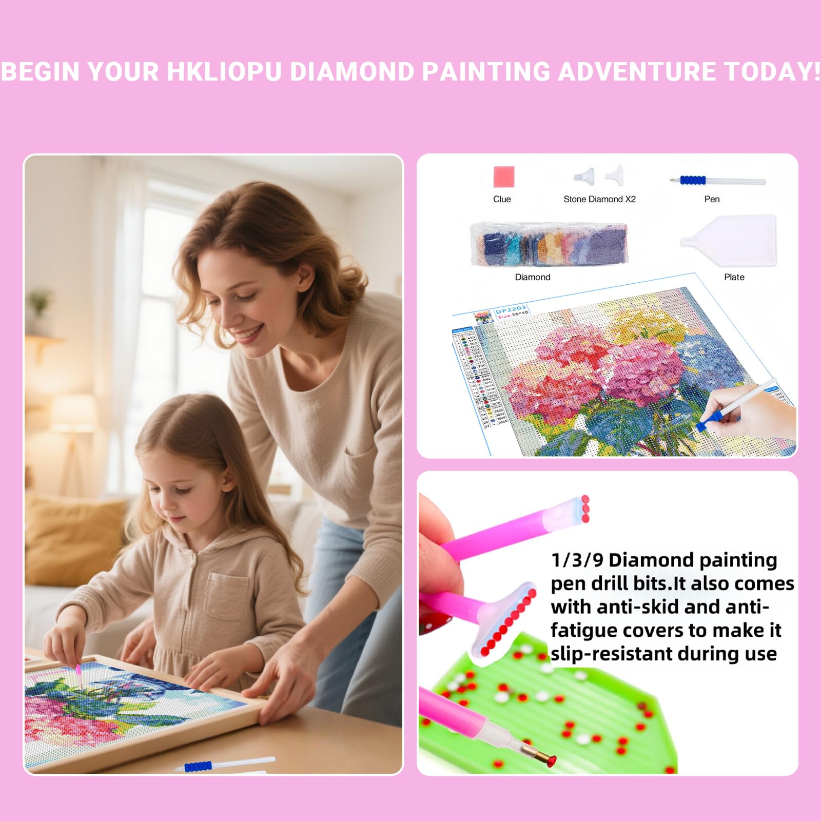HKLIOPU Flowers Diamond Art Kits Adults,5D Diamond Painting Kits for Beginners Kids,Full Round Drill Gem Art Kits Crafts Home Decor 12x16Inch - Image 3