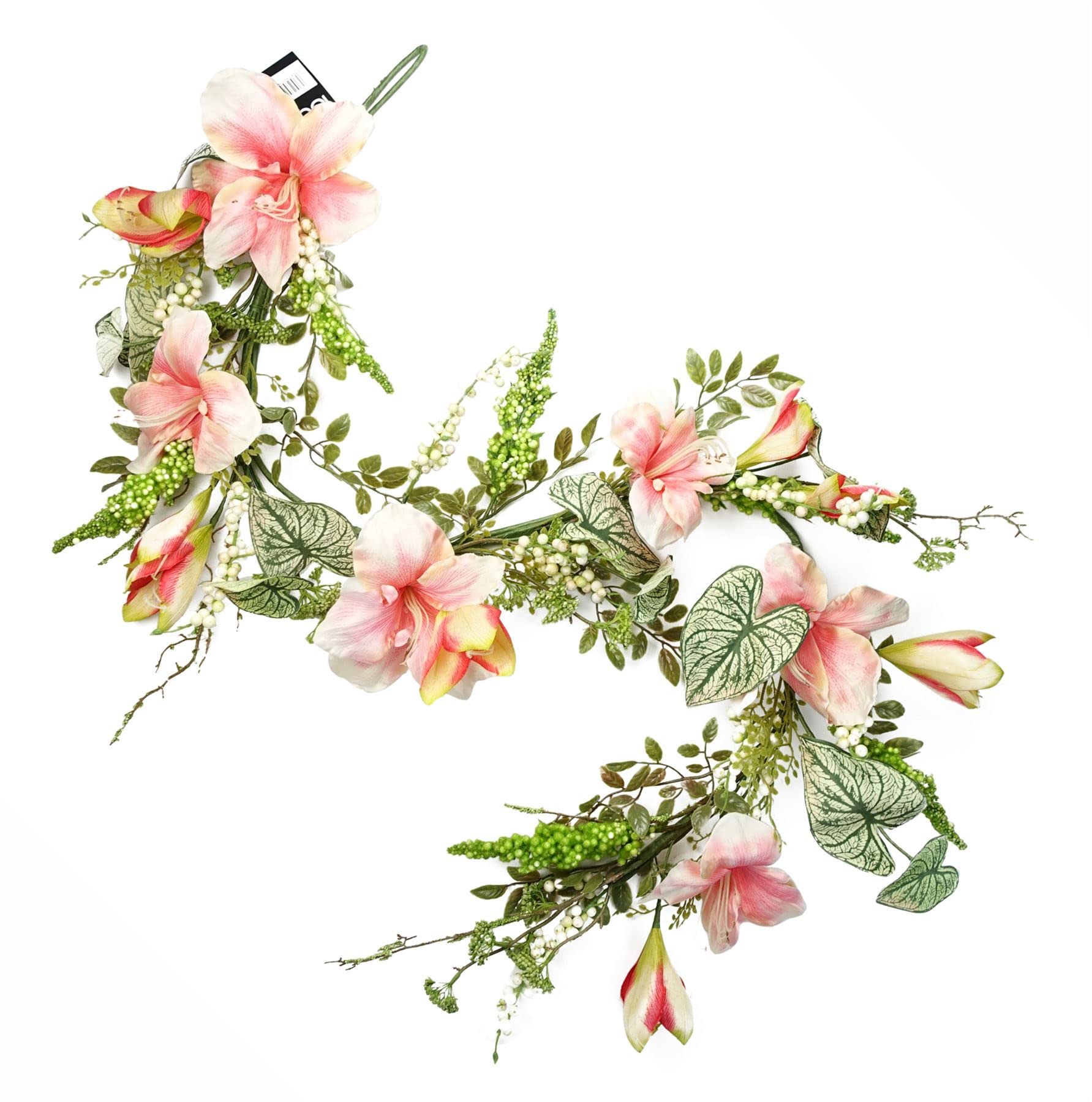 Leaf Pink Lily Artificial Hanging Garland - 180cm - Silk Flowers Plastic Stems - Green