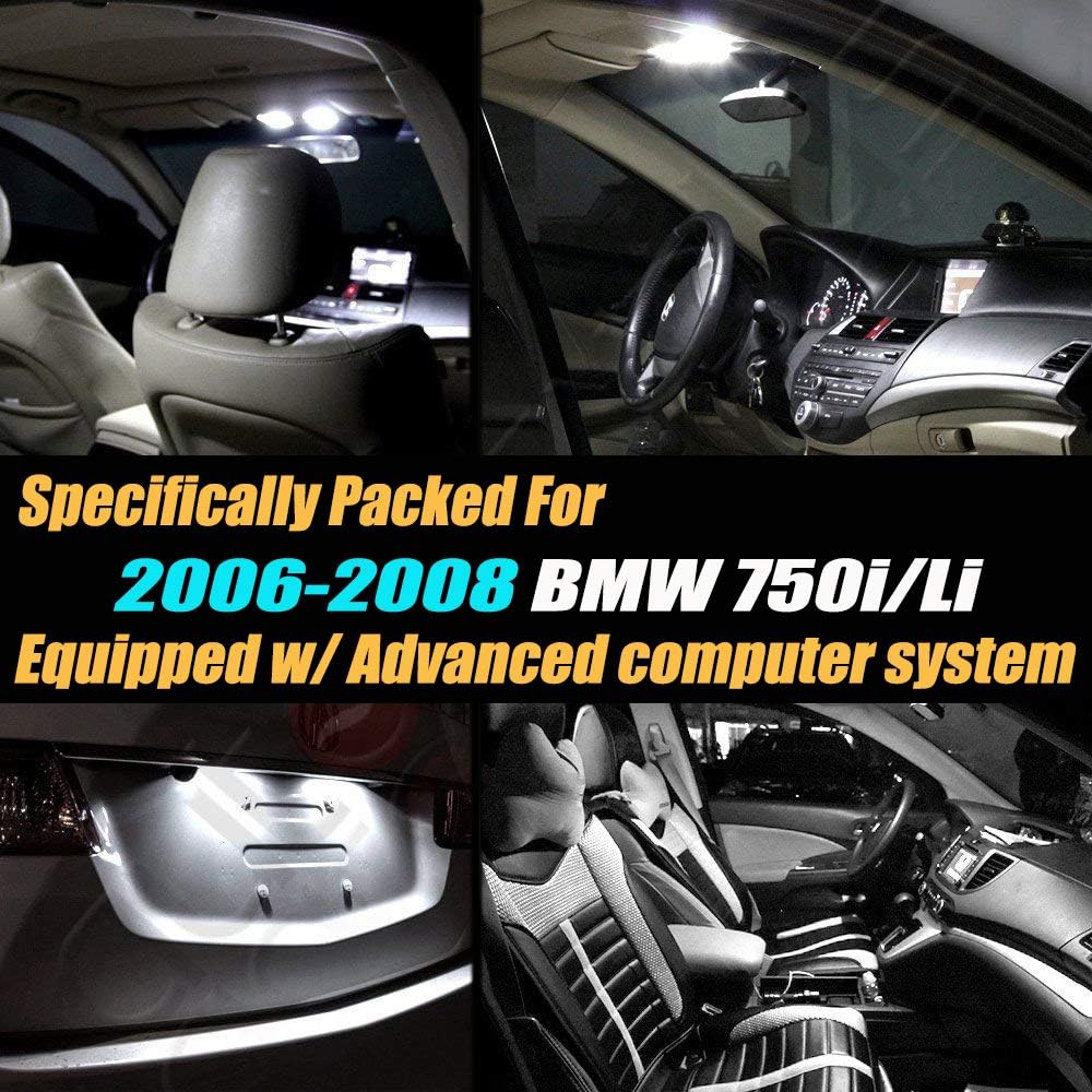 16Pc Canbus Error Free Super White 6000K Car Interior LED Light Kit Compatible with 2006-2008 BMW 750i/750Li Equipped w/Advanced Computer system