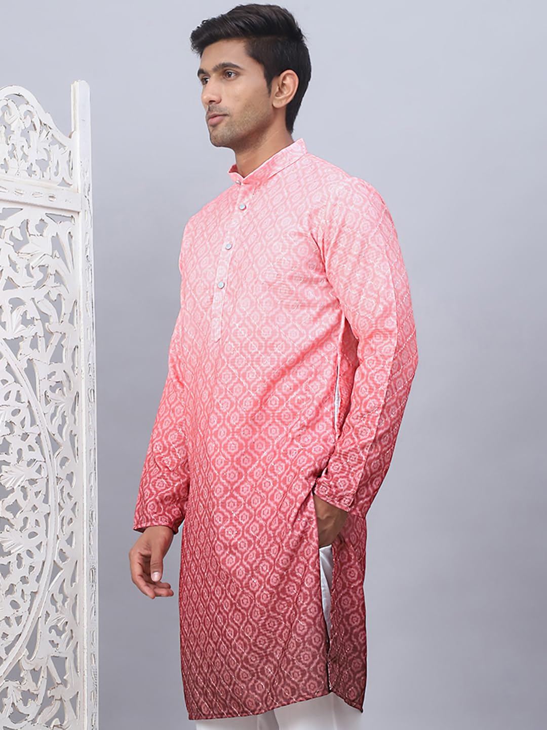 Jompers Coral Men's Ombre Pure Cotton Straight Kurta (Coral, M)