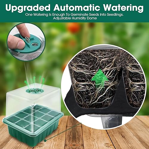 Miniatura 4 de Bandeja de inicio de semillas, 2 paquetes de bandejas de inicio de plántulas con luz de crecimiento, 4 LED, temporizador, regulable, kit de bandejas