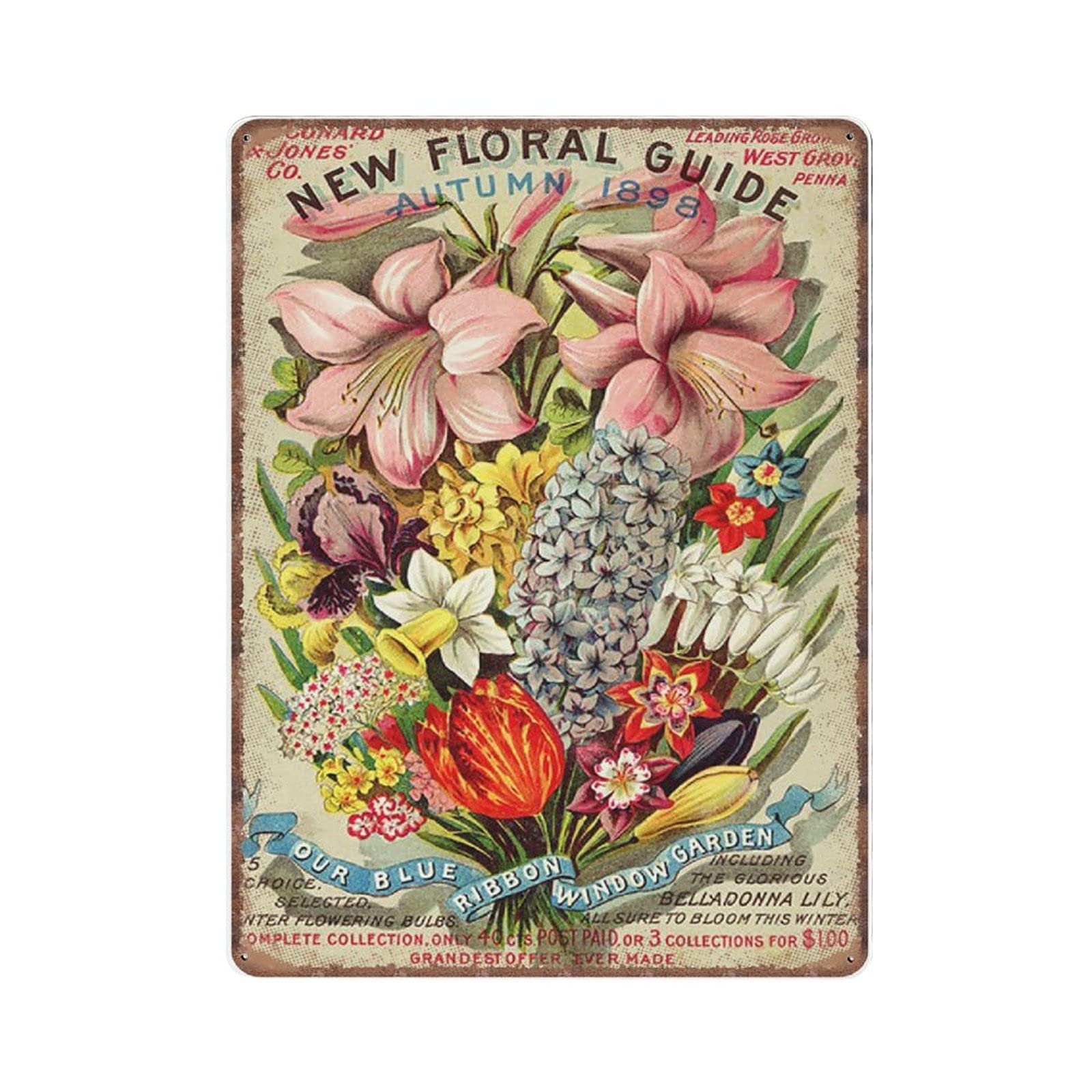 Dreacoss Material_tin 13 Vintage Flowers Tin Signs Bouquet Floral Nature Plants Kitchen Garden Victorian Funny Vintage Metal Tin Sign Plaqu Poster Wall Art Pub Bar Kitchen Garden Bathroom Home Decor, 30X40 Cm