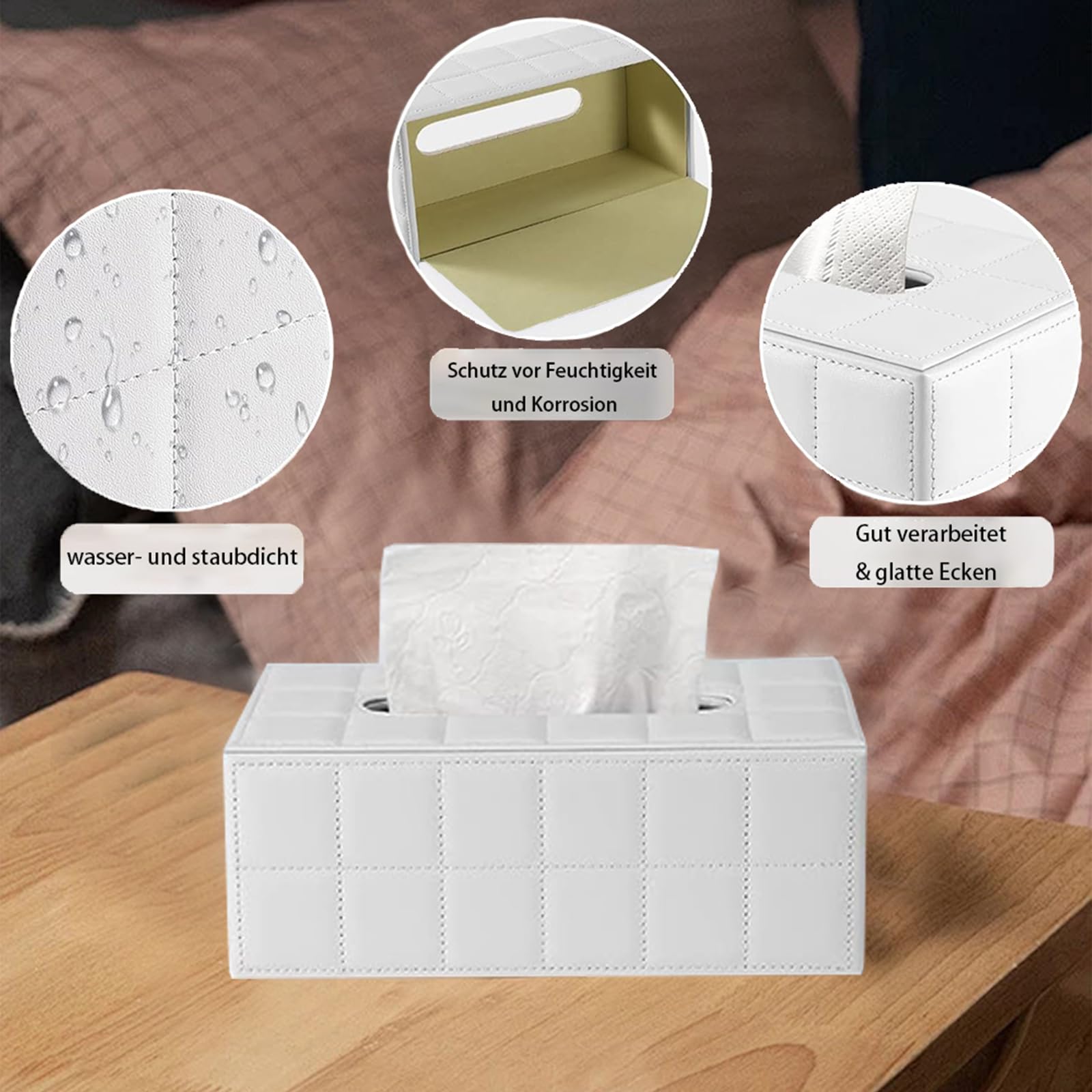 GORESE Porta Fazzoletti, Quadrata Scatola per Fazzoletti in Pelle dispenser per fazzoletti Tissue Box per ufficio, casa, auto, bagno(Nero