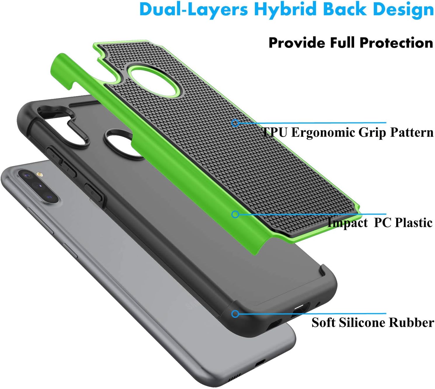 NJJEX Case for Samsung Galaxy A11, for Galaxy A11 Case, [Nveins] Hybrid Dual Layers Hard Plastic Back + Soft Silicone Rubber Armor Defender Shockproof Slim Phone Cover for Samsung A11 (Green)