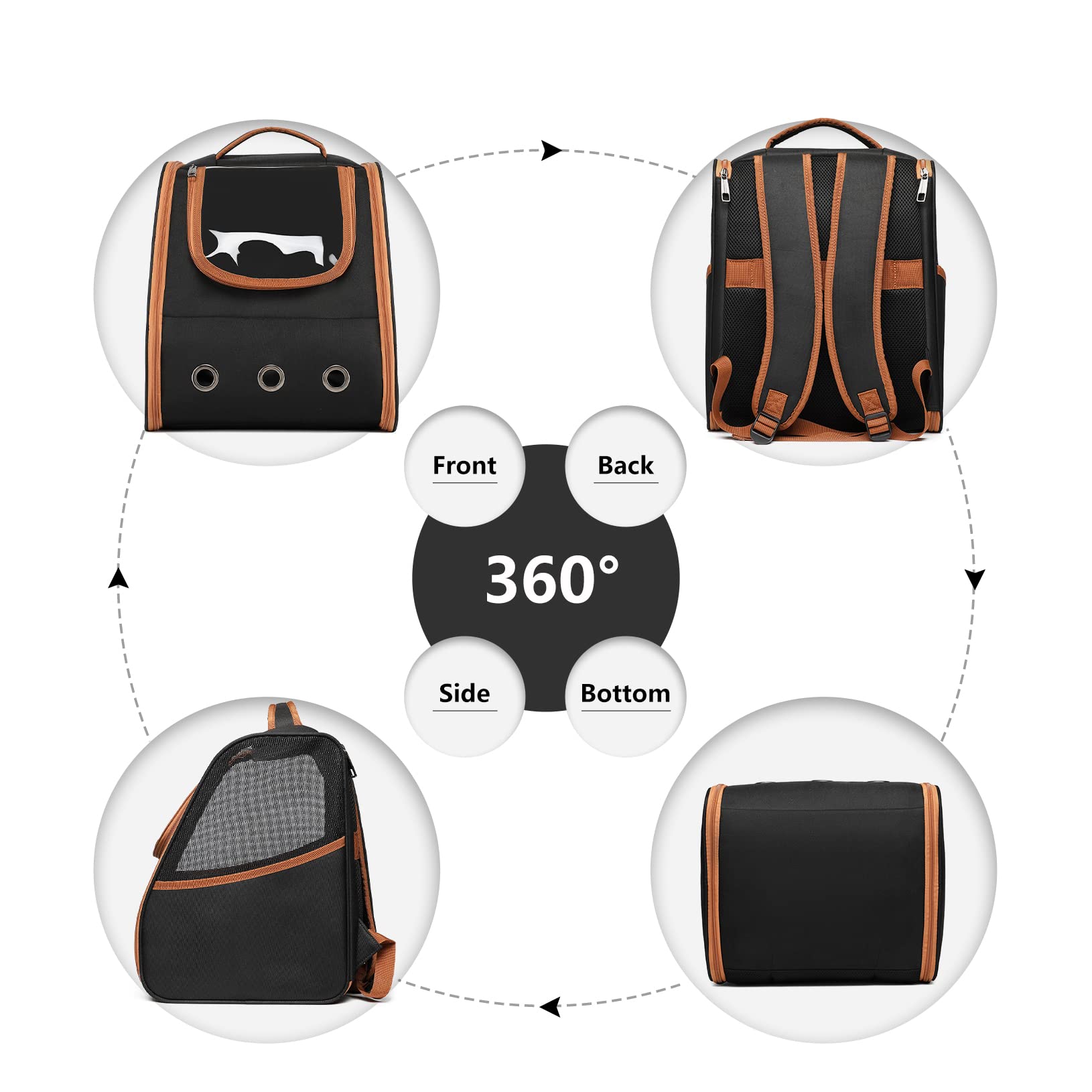 Kono Sac à Dos de Transport pour Petits Chats et Chiens Design ventilé Pliable Approuvé par Les compagnies aériennes pour Voyage Camping randonnée Jusqu'à 5,9 kg (Noir)
