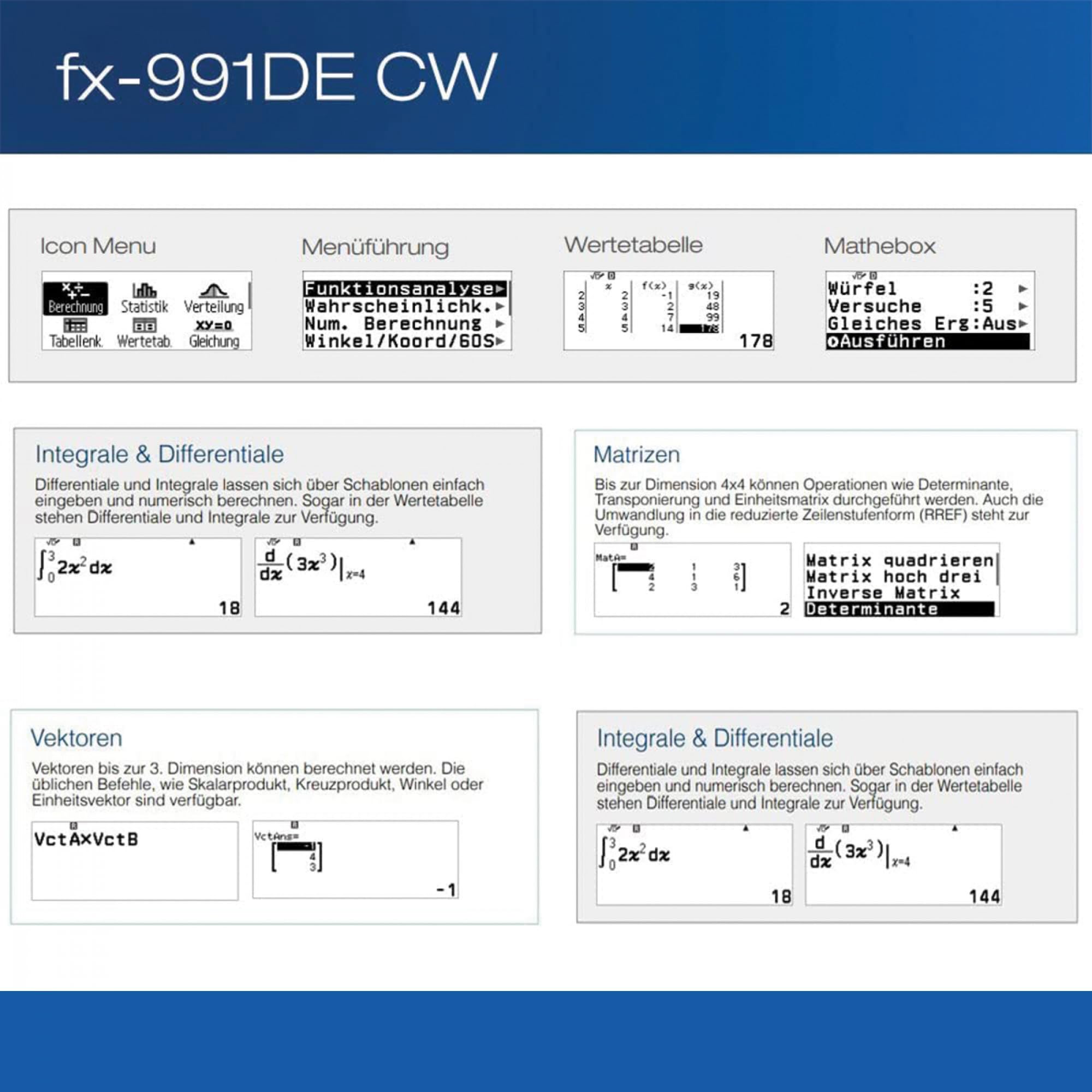 Casio FX-991DE CW ClassWiz Calculatrice Scientifique Technique, Menu en Allemand