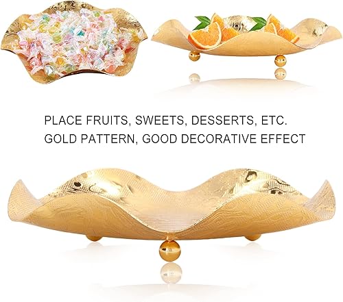 Miniatura 5 de Tissting Cuenco decorativo de metal dorado de 7.8 pulgadas, cuenco de fruta dorada, bandeja redonda para servir, bandeja de aperitivos, para