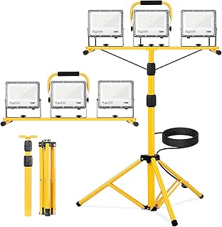 Yofuly Foco LED trabalho com tripé 3 × 70 W 21000 LM, 3 cabeças ajustáveis candeeiro de trabalho IP66, resistente, cabo de 5 m para garagem / oficina/trabalho, lentes PC, altura ajustável 160 cm