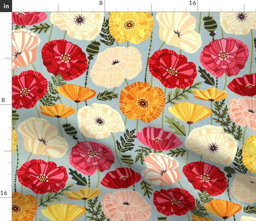 Spoonflower Fabric - Flowers Field Garden Spring Remembrance Flowering Plant Flora Leaves Printed on Petal Signature Cotton Fabric by The Yard - Sewing Quilting Apparel Crafts Decor