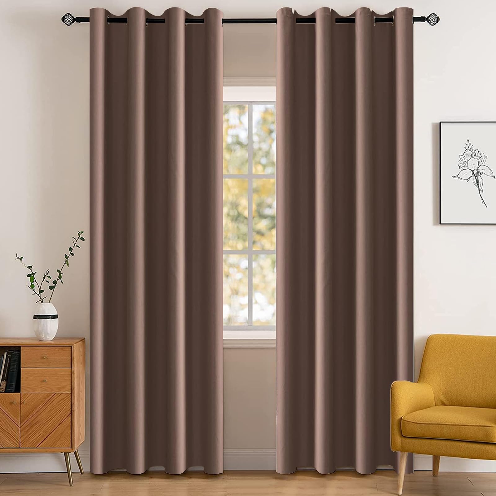 YSTELLAA Cortinas Opacas Dormitorio 2 Piezas, 117×137 CM, Cortinas Termicas Aislantes Frio Y Calor, Cortinas Salon Modernas, Impermeable Cortinas Exterior Terraza, Cortina Acustico, Marrón