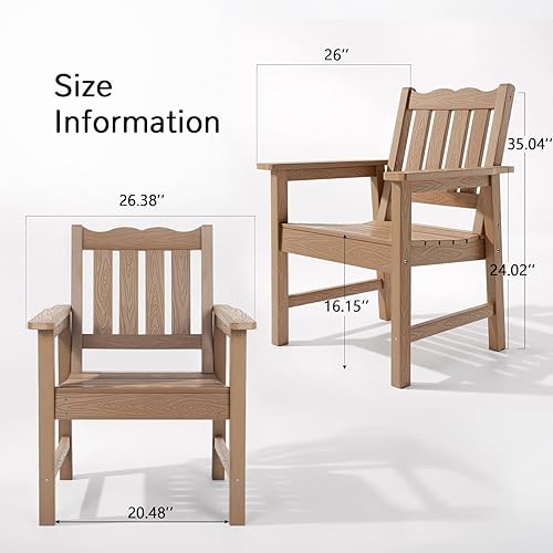 Miniatura 3 de Juego de 2 sillas de patio todo clima Stoog, silla de jardín de gran tamaño con capacidad de peso de 181 kg, fácil de ensamblar, silla de exterior