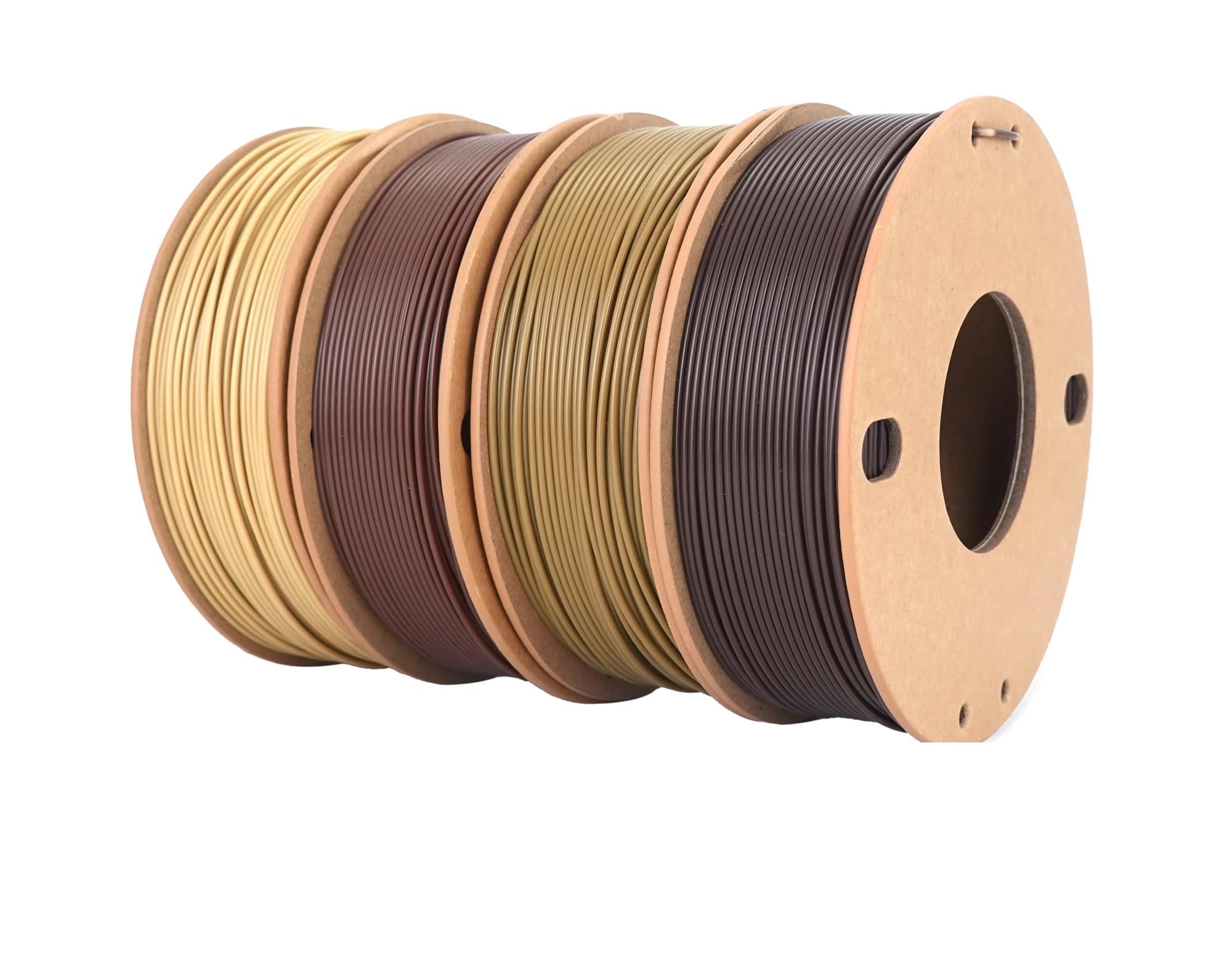 Likesilk 3D-Drucker-Filamentbündel im Holzimitat-Farbton – PLA 1,75 mm, kg x 4er-Pack (Walnuss, Eiche, Kirsche, Teak)