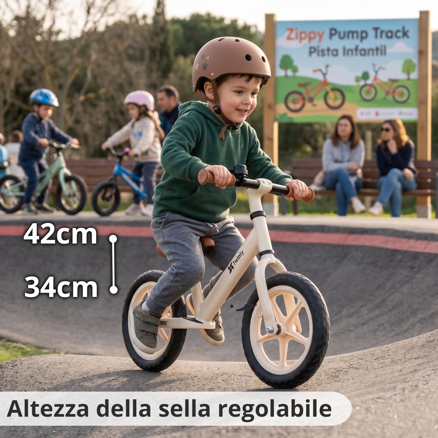 Twinly Bicicletta da Bilanciamento per Bambini 3-6 Anni Zippy Bicicletta senza Pedali con Sedile Regolabile 80-125 cm, fino a 30 kg, Equilibrio e Coordinamento