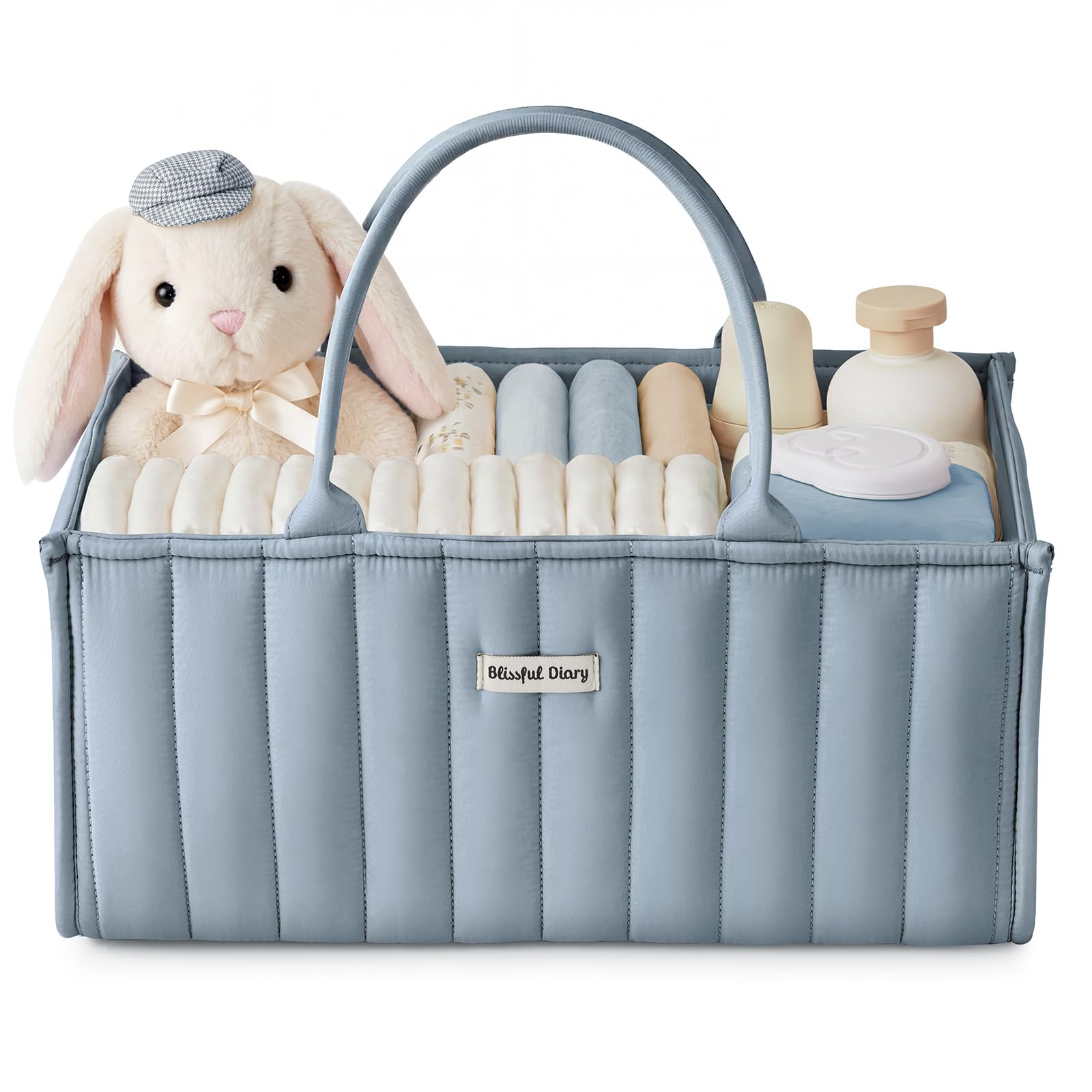 Blissful Diary Baby Diaper Caddy Organizer, Stylish Storage Basket for Newborn Essentials and Diaper Station, Gift for Baby Shower and Registry Must-Have, Dusty Blue-image-21