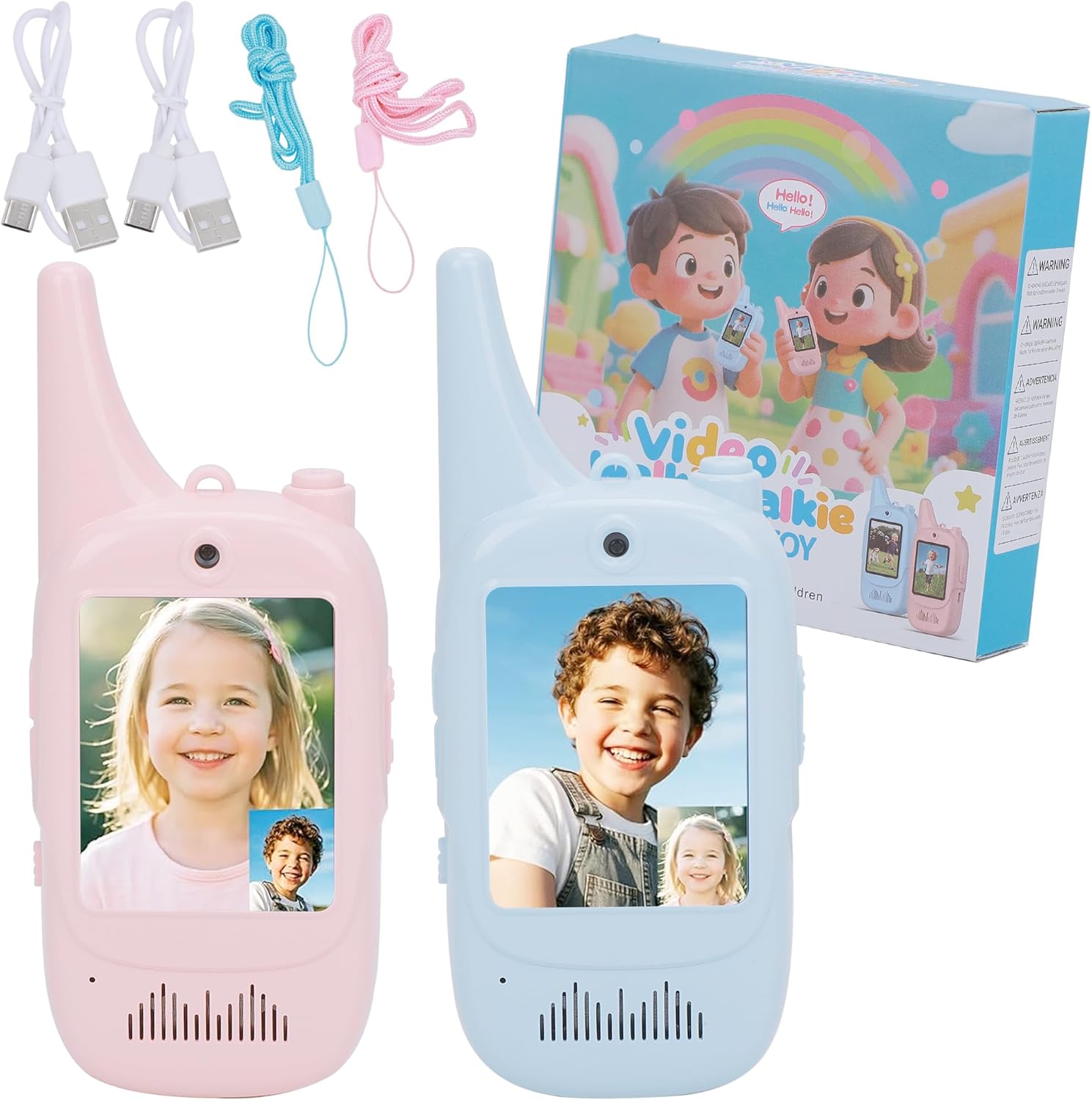 Video Walkie Talkies for Kids 2 Pack, Rechargeable Handheld Kids Walkie Talkies Fun Toys with Camera and Video Screen Display for Child Age 3-12 Family Games, Indoor, Outside, Camping, Hiking