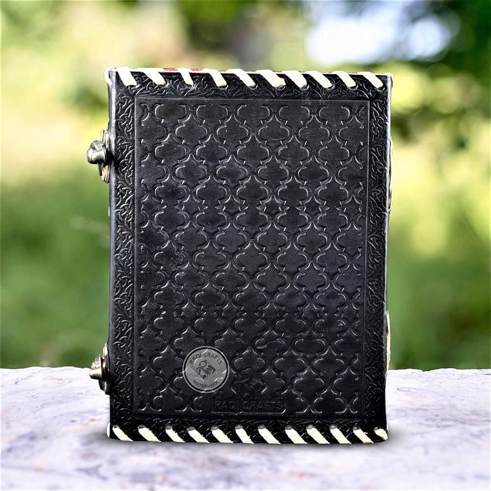 Premium Leather Journal Notebook - Vintage Handmade | Emboss Celtic Pentagram Book of Shadows (BOS) Notebook Spells Book Travel Diary Gift Man Woman 8x6in Black