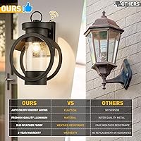 Vista 6 de Lámpara de pared industrial con sensor de atardecer a amanecer, moderna lámpara de pared exterior impermeable, lámpara de pared exterior negra mate