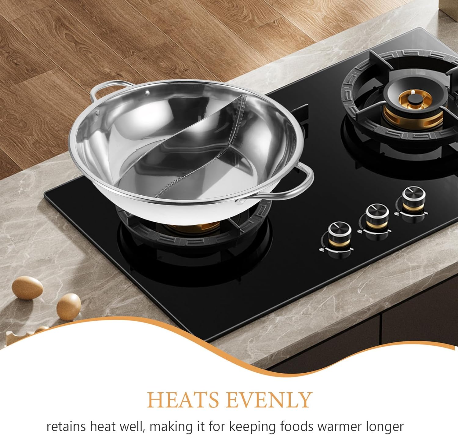 Stainless Steel Divided Hot Pot - 14 Inch Dual Sided Soup Stockpot - Double Handles Chinese Hotpot Cookware Induction Cooktop