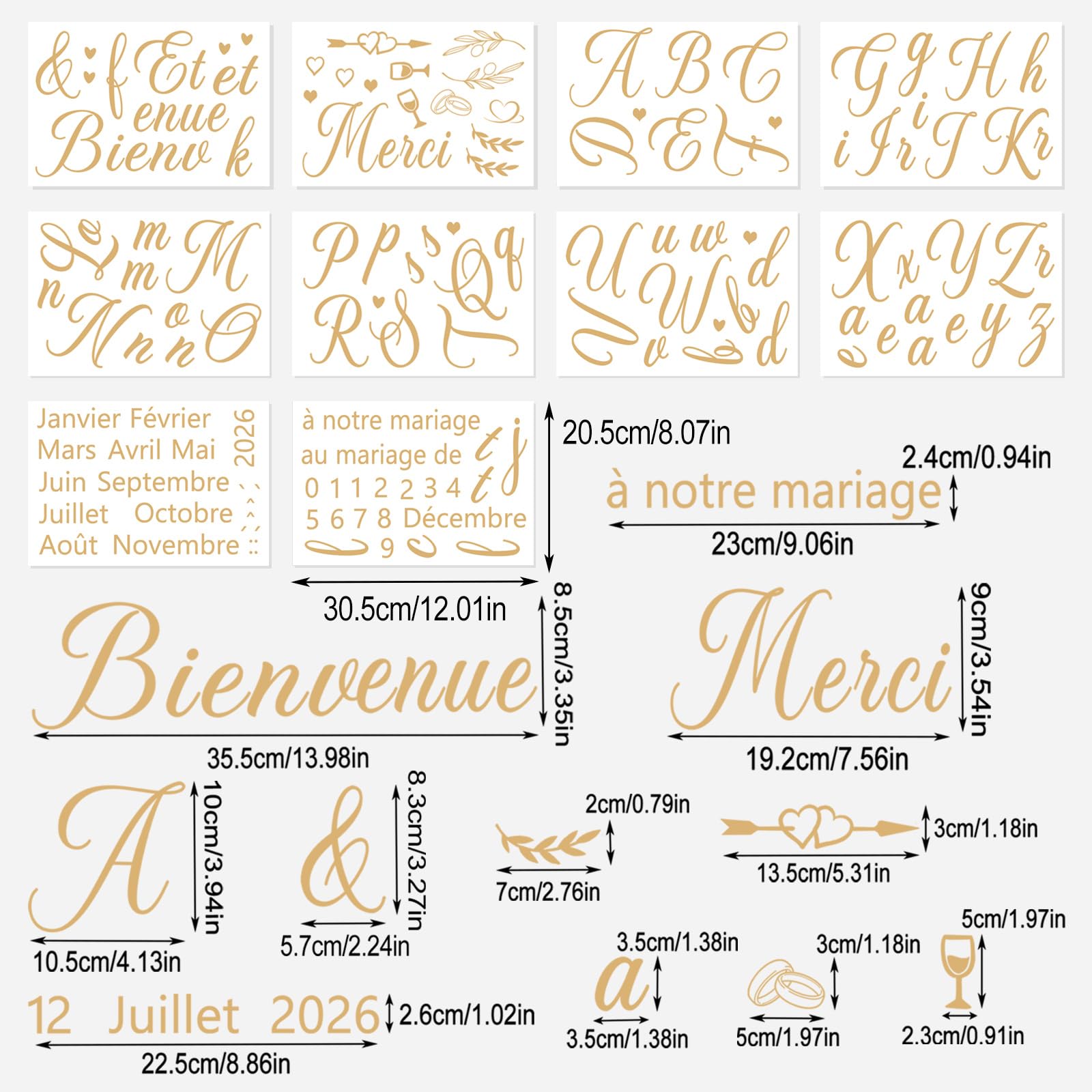 10pcs Sticker pour Panneau de Mariage Personnalisé Bienvenue au Mariage Autocollants Personnalisés Mariage Décoration-Adaptés aux Panneaux de 60x40cm/40x60cm,Doré Clair - 4