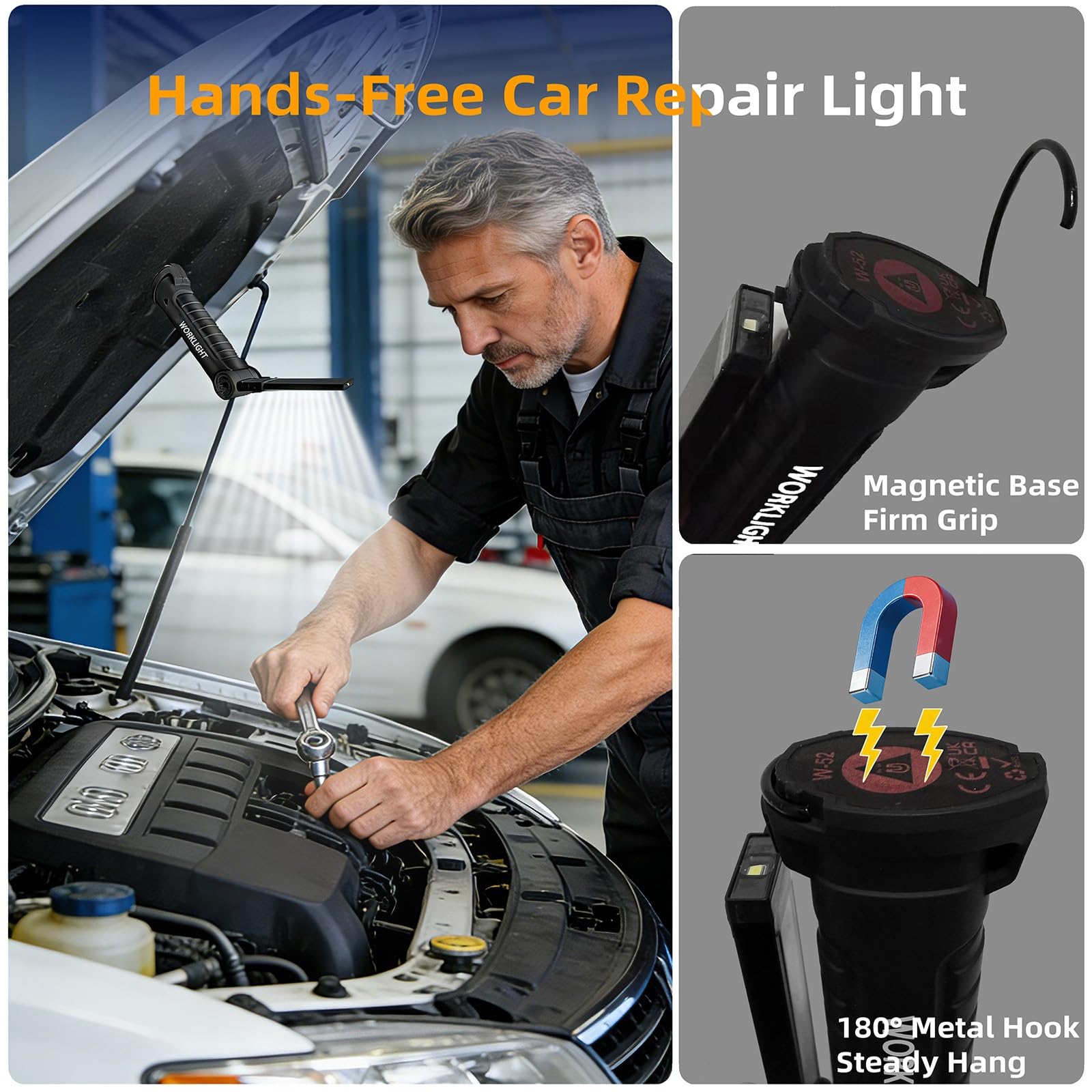 auto repair led rechargeable flashlight Tool Fathers Day Dad Gifts for Men Him Husband, LED Rechargeable Work Light  for Mechanic with Magnetic Base Hook, Grill Light Inspection Flashlight 5  Modes 360° Rotate Car Repair Emergency Birthday