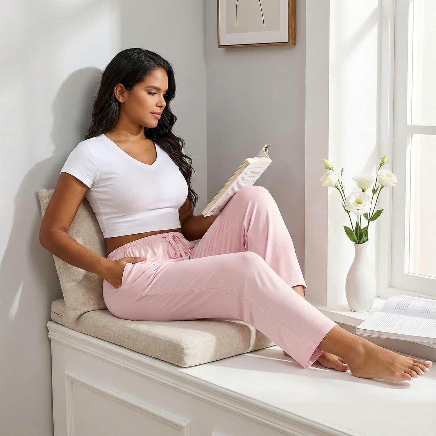 Petite Viscose from Bamboo Pajama Pants for Women Cooling Lounge Pants with Pockets Short Inseam Sleep Bottoms - Image 5