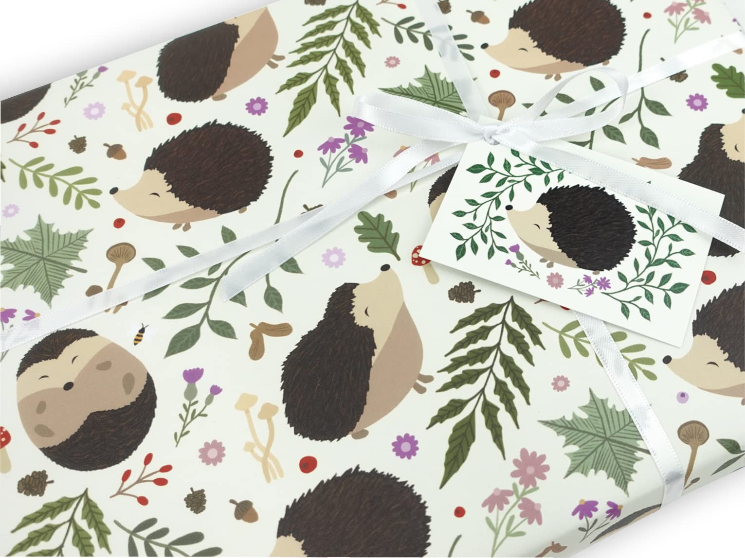 Animal wrapping paper | Handmade gift wrap by VerbatimART - 50x70cm (6 Sheets + 6 Tags, Woodland Hedgehog) โ image 1
