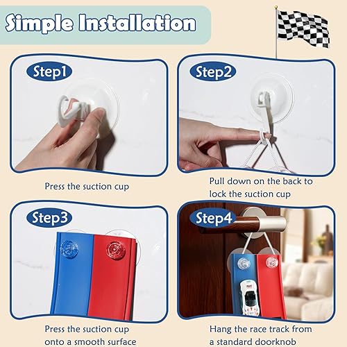 Miniatura 6 de Flex Tracks - Juego de iniciación de 15 pies, pista de carreras flexible para niños de 3 años en adelante con ventosas fuertes, pista de carreras