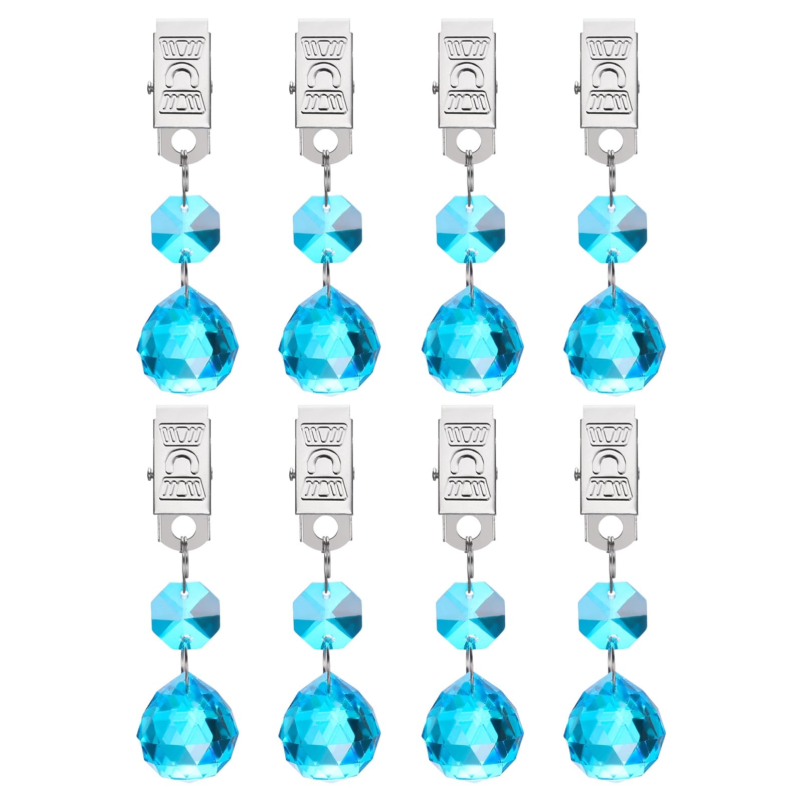 sourcing map 8Pcs Tablecloth Weights, Crystal Table Cover Weights with Metal Clips, Clear Ball Shape Pendant Curtain Weight 20mm for Outdoor Picnic Garden Table Decoration(Lake Blue)