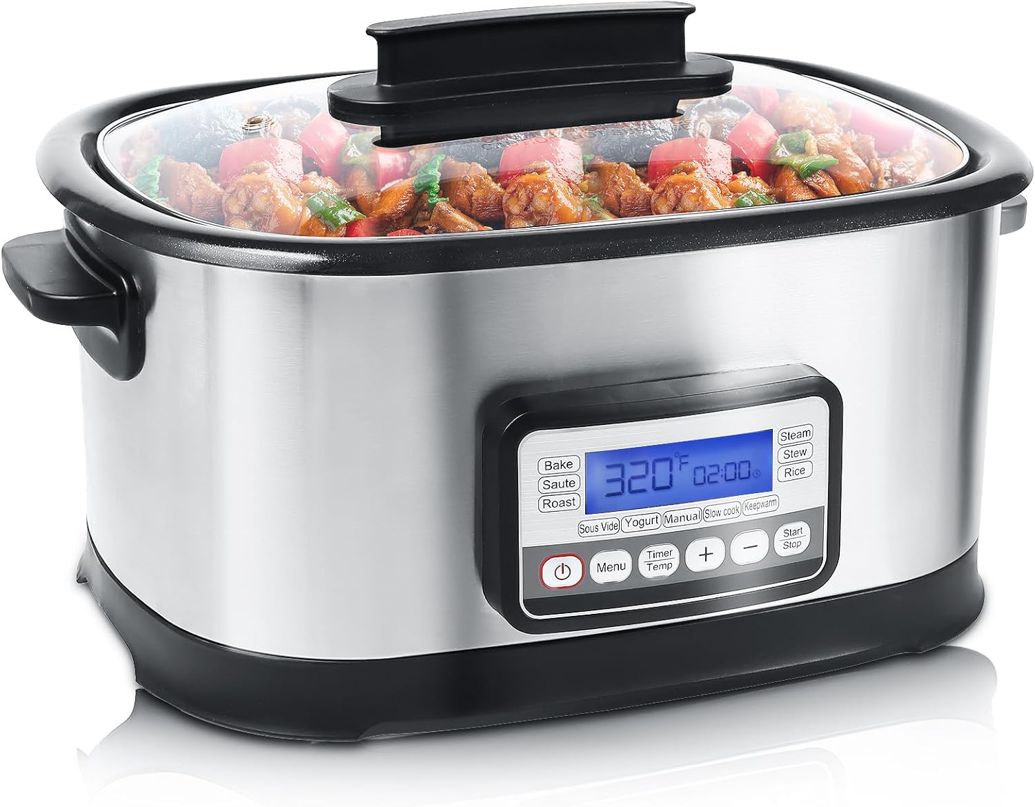 6.5 Quart Multi Cooker 11-in-1, Programmable Slow Cooker with Timer & Temperature Control for Families Meals, 1500W with Bake, Sauté, Roast and Sous Vide