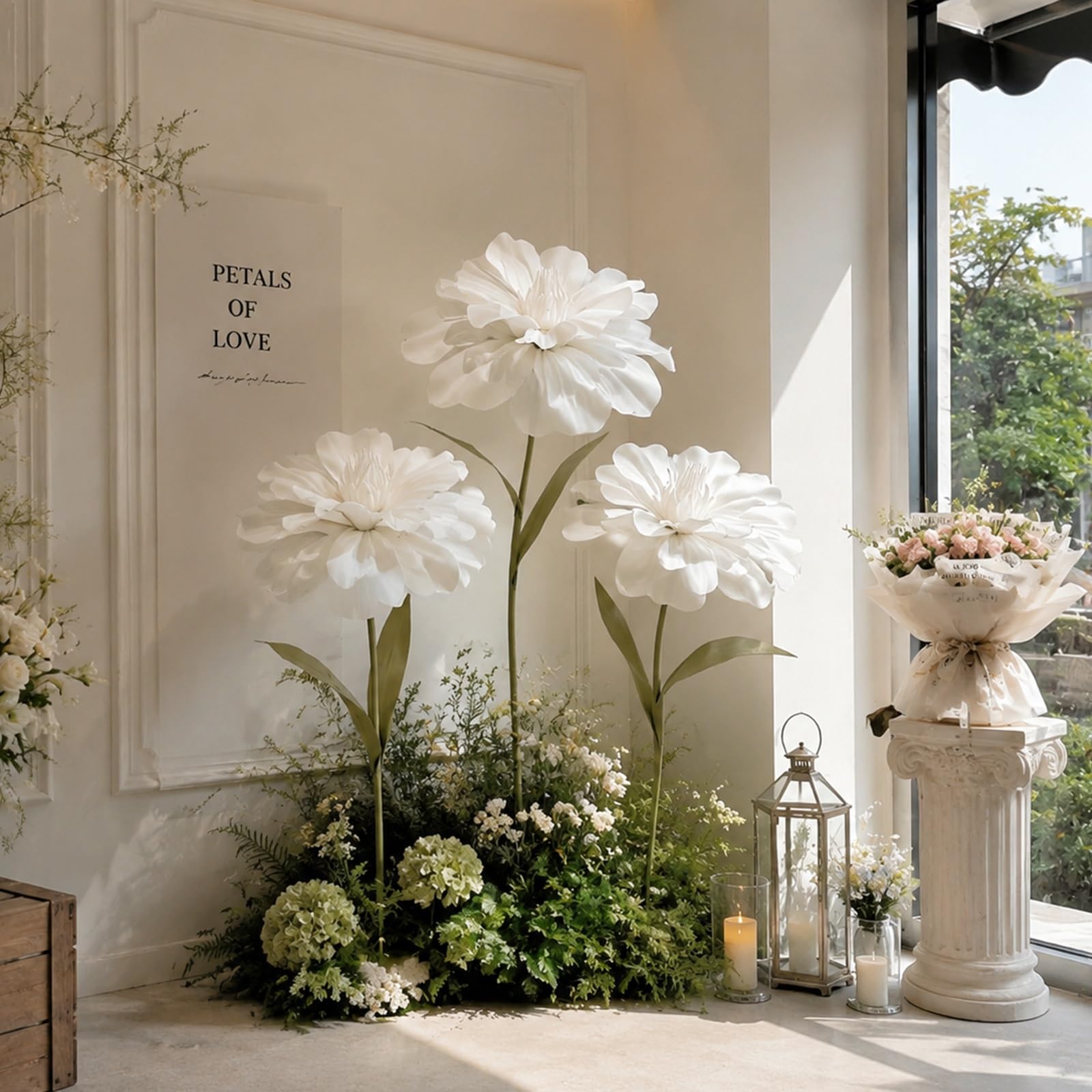3er Set Riesige Künstliche Blumen Eva‑Schaumblüten mit Basis und Verstellbaren Stielen Blumendekoration für Hochzeit im Freien, Terrasse, Ostern und Frühlingsfeste(Red)