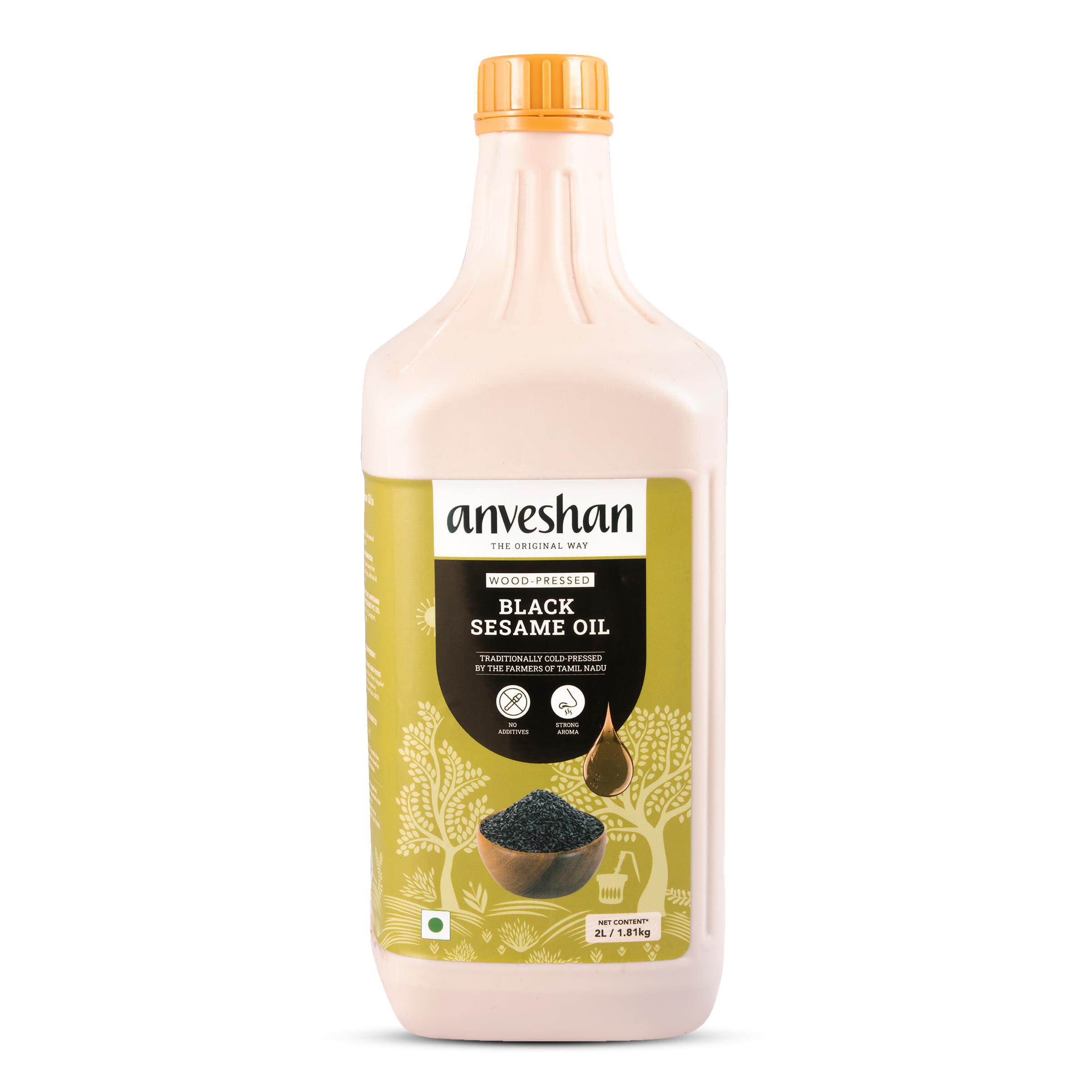 Anveshan Wood Pressed Black Sesame Gingelly Oil - 2L | Plastic Can | Kolhu/Kacchi Ghani/Chekku | Natural | Chemical-Free | Cold Pressed Sesame Oil for Cooking