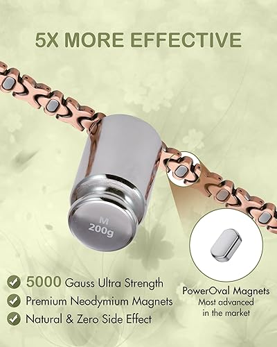 Vista 29 de Feraco Pulseras de cobre puro para mujer, pulsera de terapia magnética ultra fuerte para aliviar el dolor con imanes de neodimio y circonita cúbica