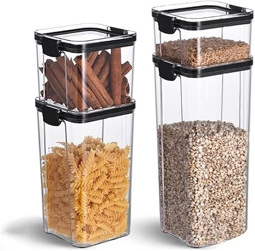 TATSEN Juego de 4 latas apilables selladas para cocina, cajas de almacenamiento de alimentos, latas multigrano, recipientes de almacenamiento de té