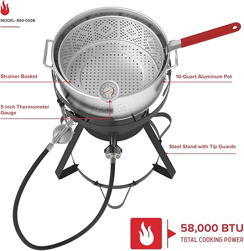 Miniatura 3 de Nexgrill Freidora de propano con olla de caldera de cangrejo de río de aluminio de 10 cuartos y cesta coladora para pavo, mariscos y más, quemador