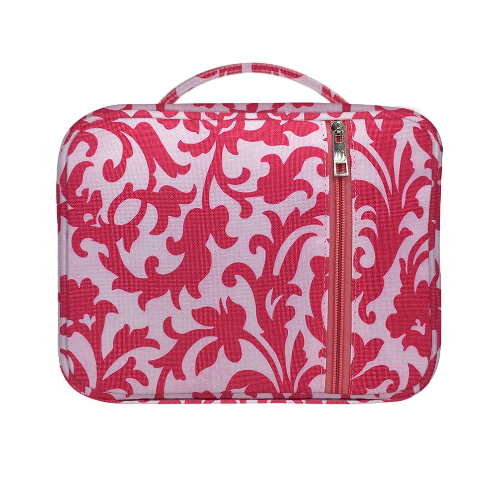 QTKJBible Covers for Women with Carrying Handle, Rose Red Pattern Book Cover Case with Zipper Pocket Bible Cover for Mom Ladies Teens Girls (Pink)