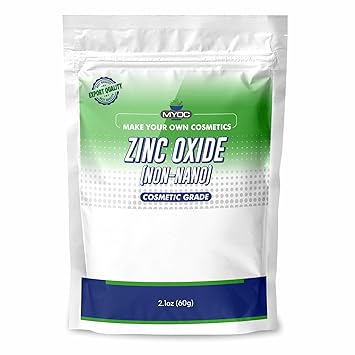 MYOC Pure & Fine Cosmetic Grade Quality White Zinc Oxide (ZnO) Powder Nano-Sized Particles for DIY Personal and beauty care Raw Material Ideal for SPF sunscreen Diaper Rash Cosmetics in Babies- 60 GM
