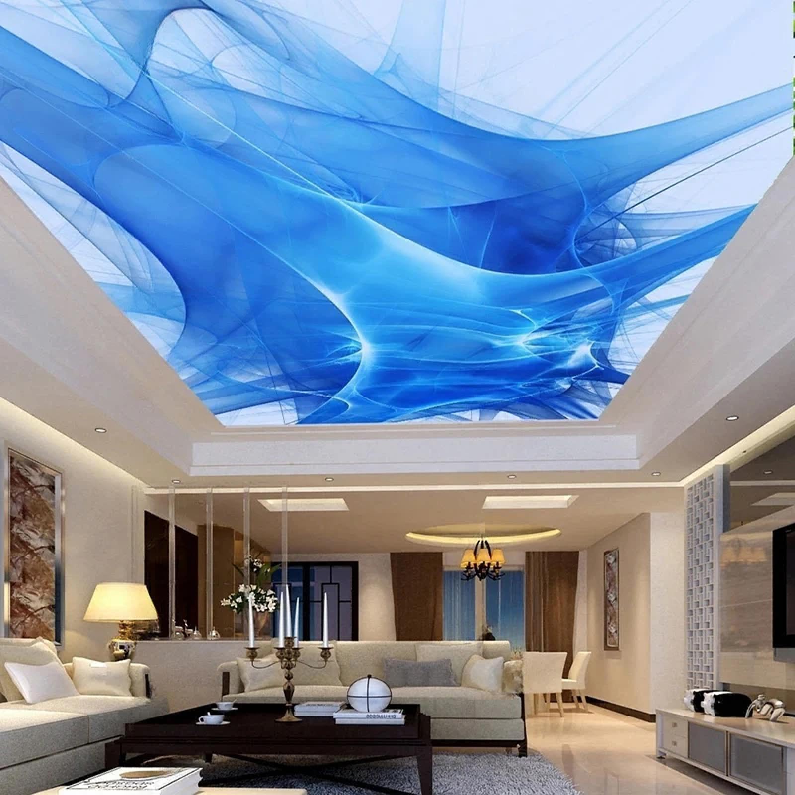 XINRUYI 3D Ceiling Mural Wallpaper, Blue Three-Dimensional Abstract Wallpaper, Living Room and Bedroom Ceiling Decoration wall Covering