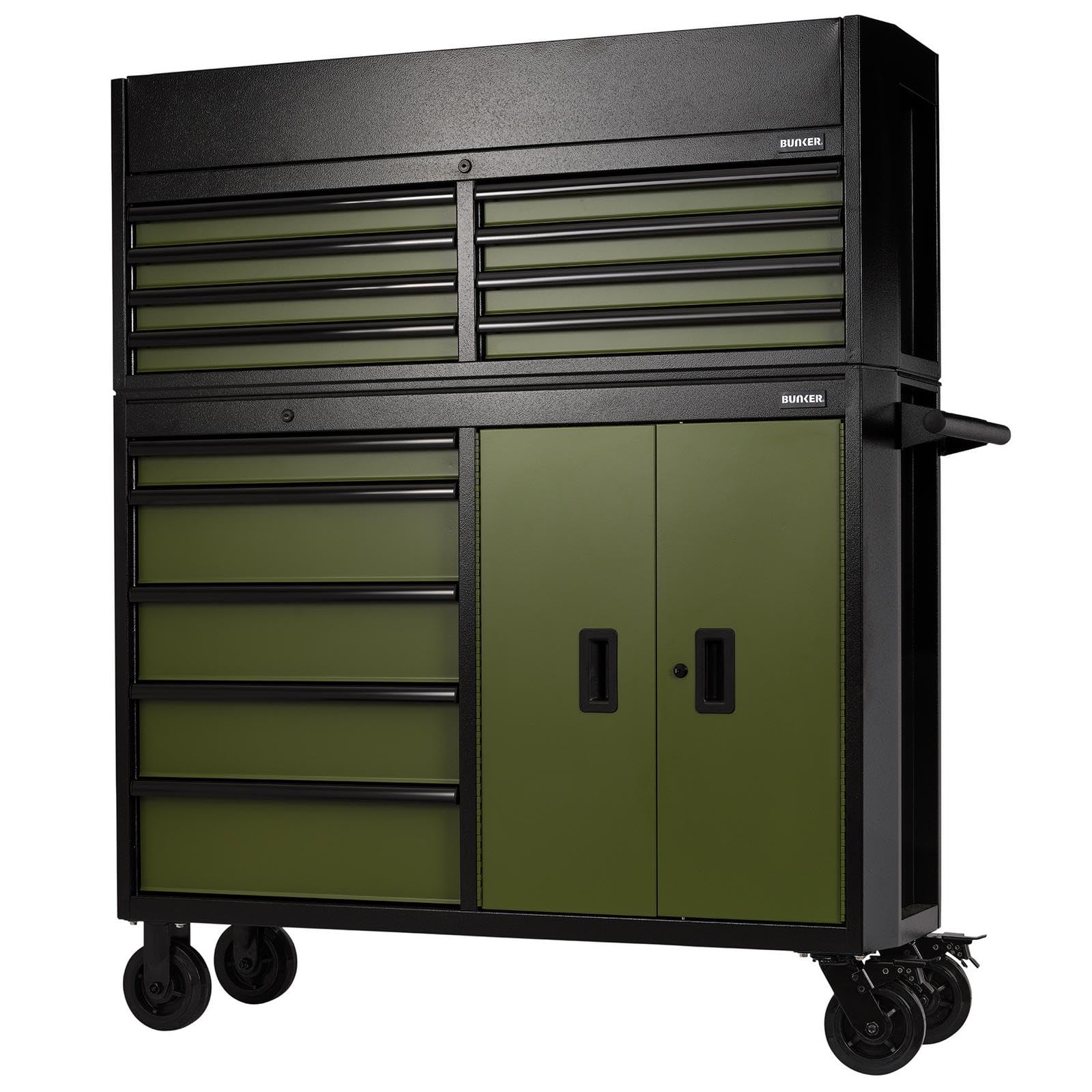 BUNKER 24255 Combined Roller Cabinet and Tool Chest, 13 Drawer, 52", Green