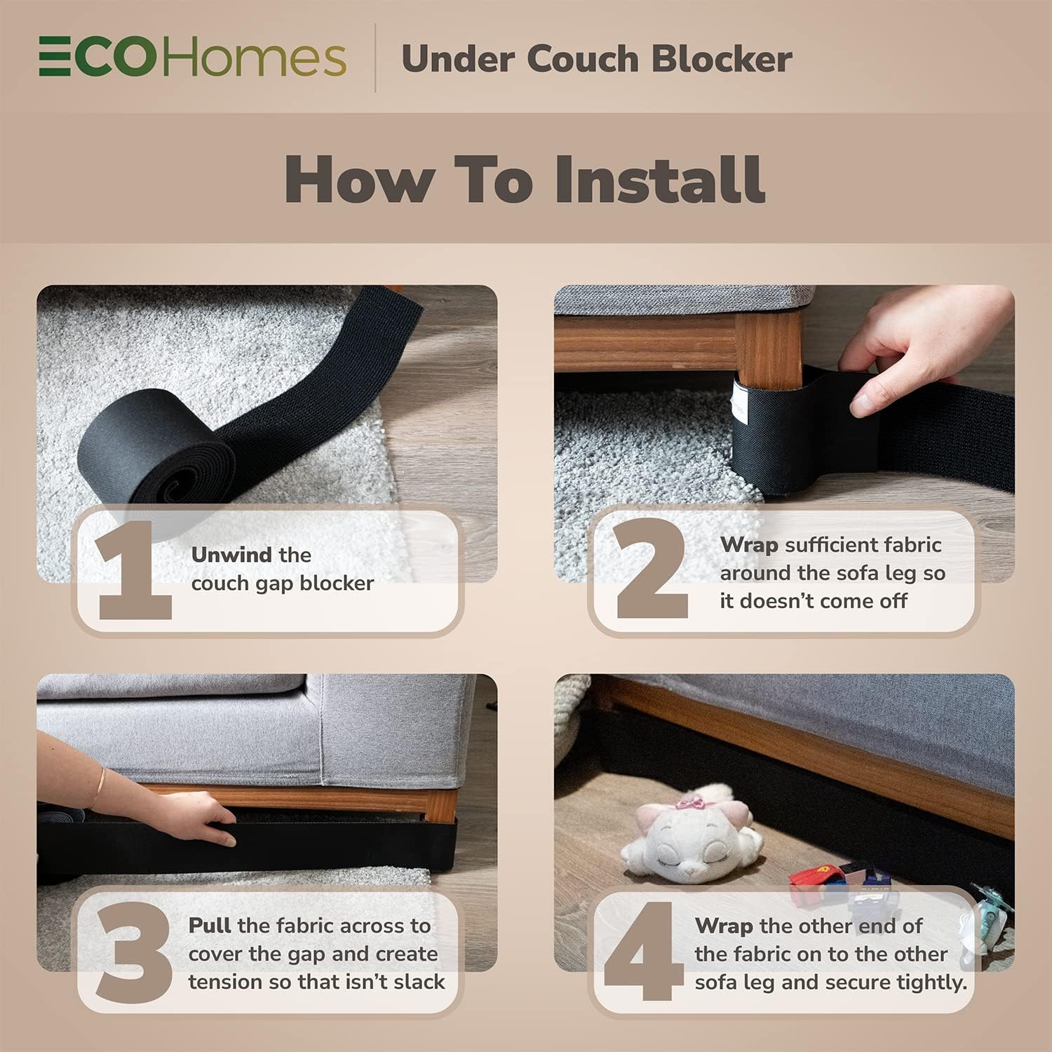 ECOHomes Under Couch Blocker Toy Blocker - Stop Things from Going Under Sofa & Furniture | Adjustable Gap Bumper, Under The Bed Blocker for Pets - Easy to Install Block Gap for Sofa (9 Ft By 1.5 Inch)