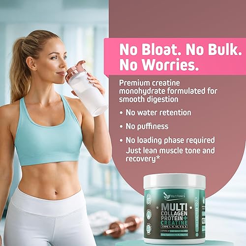 Miniatura 4 de Herbtonics Creatina para mujeres, 5000 mg de monohidrato de creatina + proteína de colágeno múltiple en polvo (tipo I, II, III, V, X) – Musculo