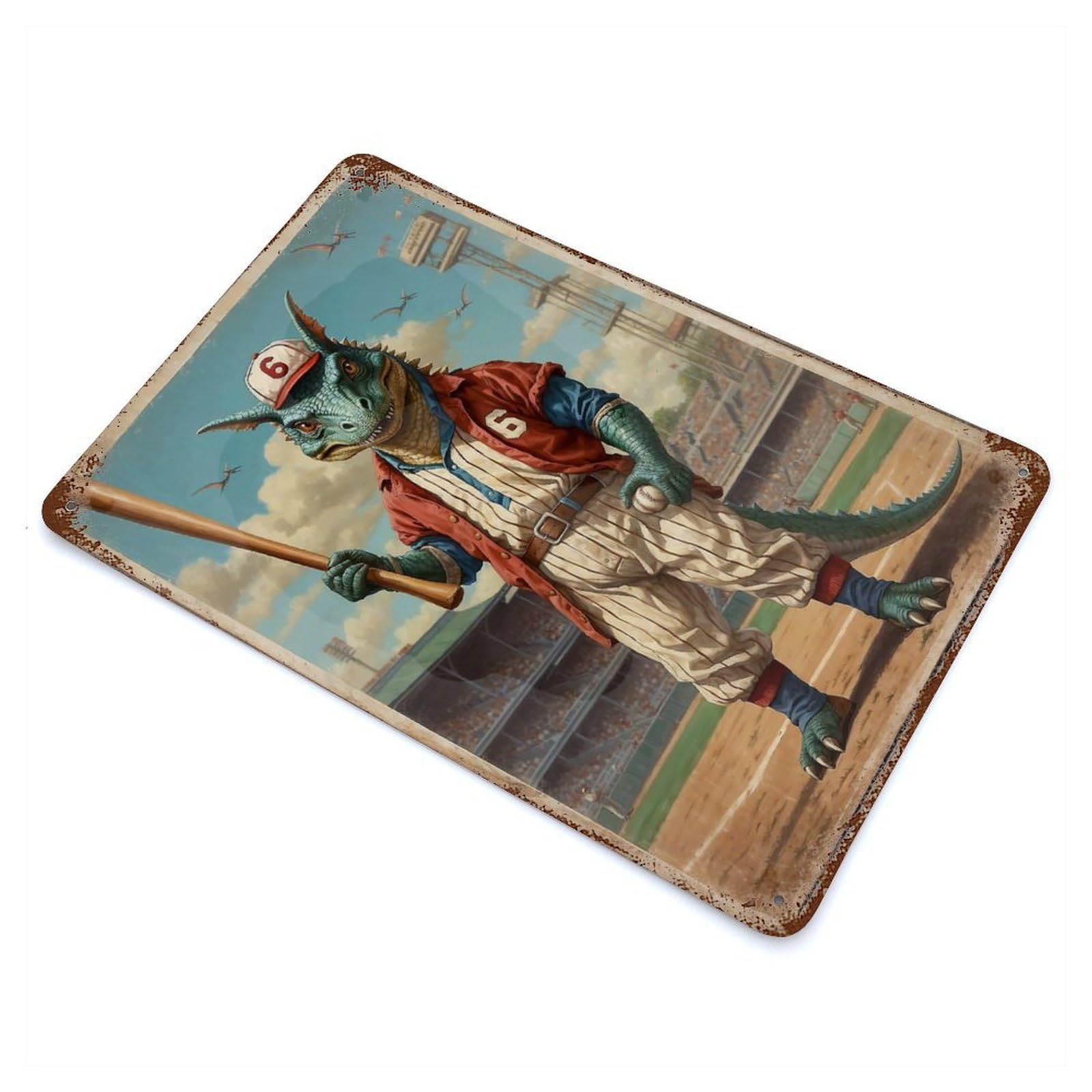Dino League Icon 6 Rusty Metal Tin Sign 11.8"x7.9", Classic Wall Plaque for Pub, Kitchen And Man Cave Decor