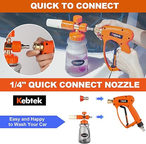 Miniatura 2 de Kebtek Pistola de lavado a presión corta con cañón de espuma de 5200 PSI, lanza de espuma de nieve de conexión rápida de 1/4 pulgadas para lavado de