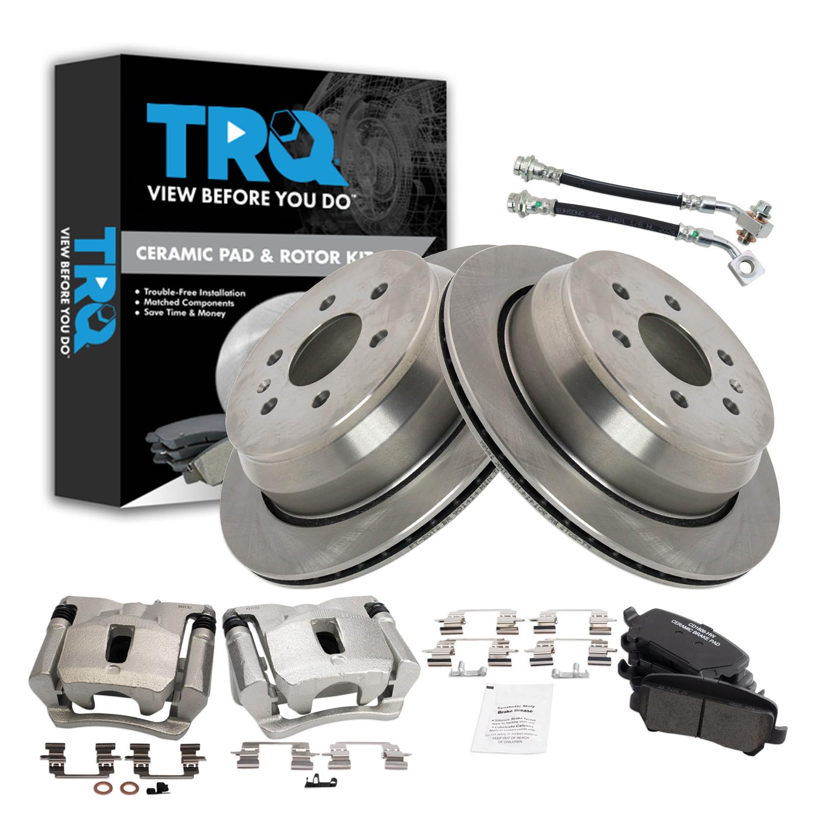 TRQ Rear Brake Pad &amp; Rotor Kit Ceramic Compatible with 2015-2019 Chevrolet Colorado GMC Canyon