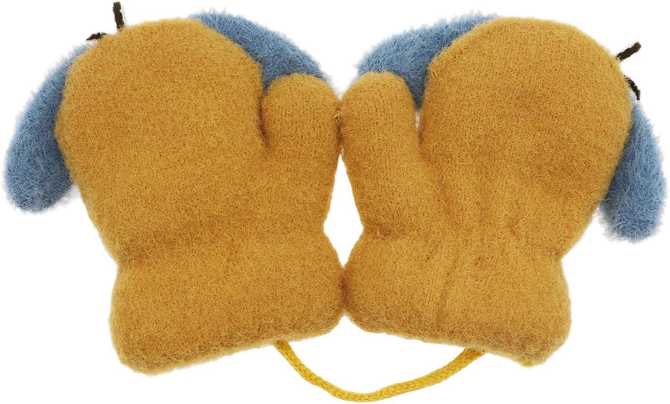 Newfancy Toddler Boys Girls Winter Warm Knit Mittens with String Kids Baby Bear Soft Thick Fleece Lined Gloves