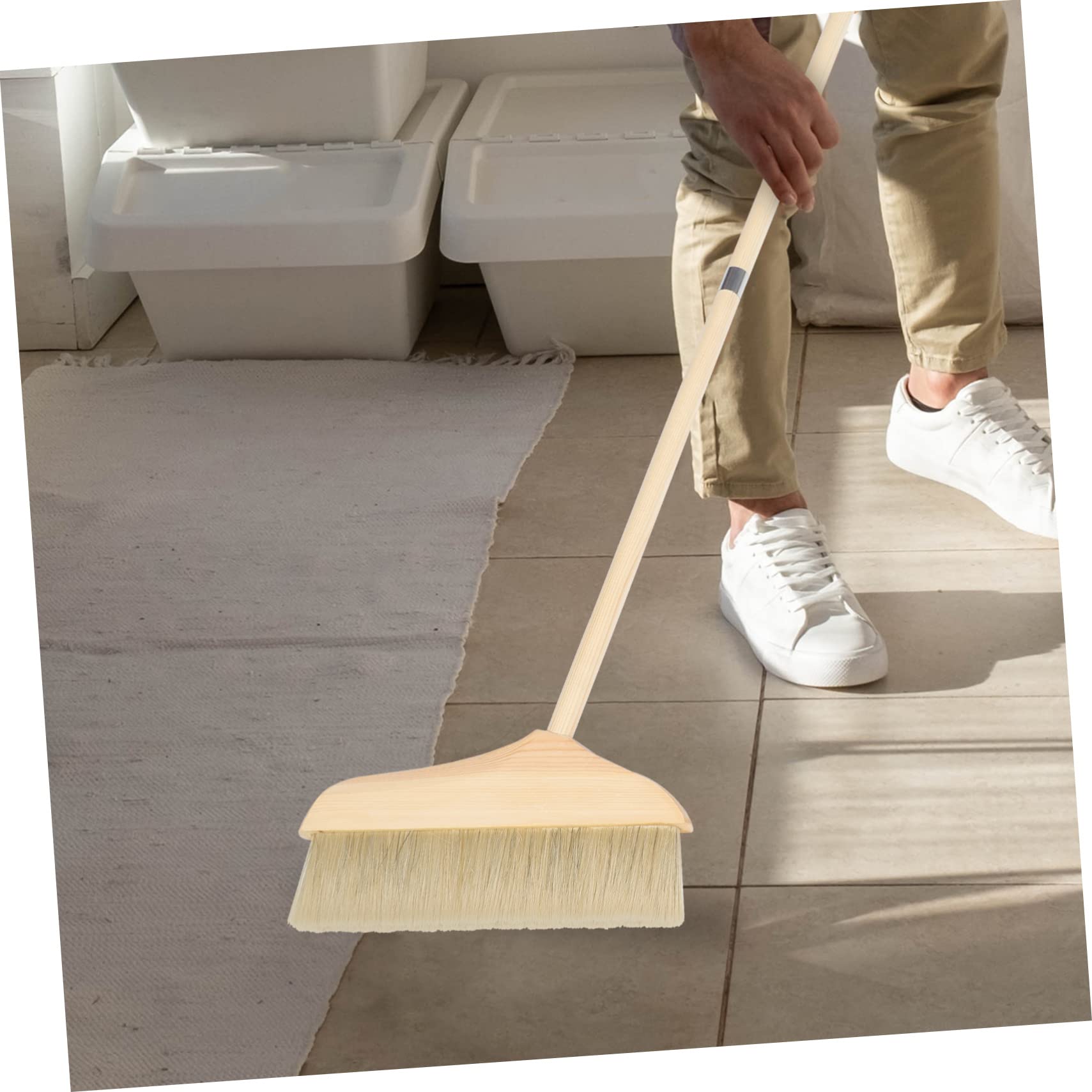 GANAZONO Brosse à Nettoyer à Long Manche Détachable avec Poils Souples pour Intérieur Balai Portable pour Sols et Tapis Pratique