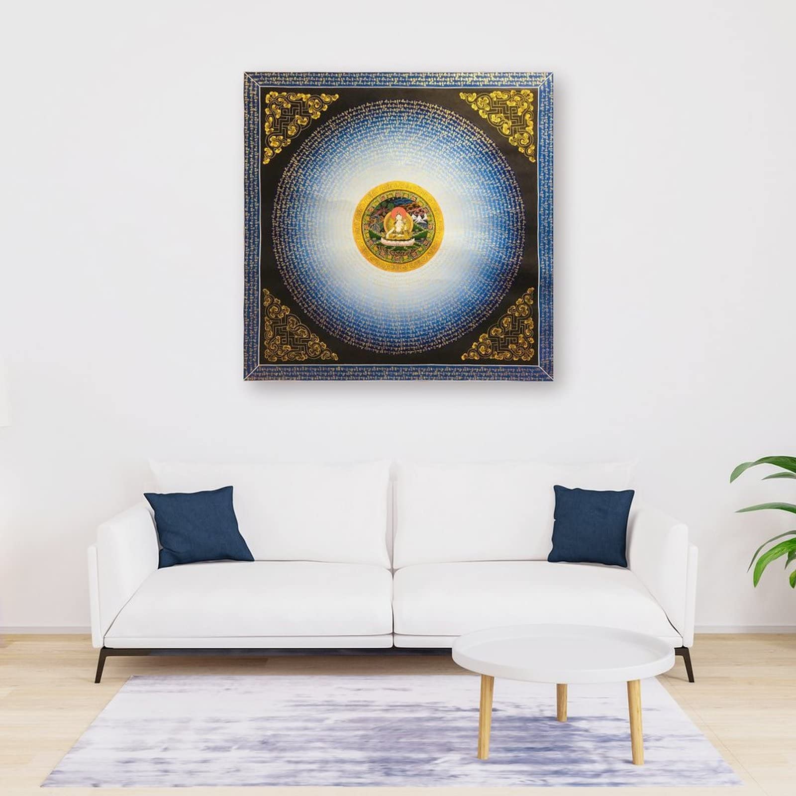 Poster bianco Tara Mantra Mandala Buddismo Religione Meditazione Buddha Decorazione per la casa Poster Decorazione da parete Camera da letto Estetica 70 x 70 cm