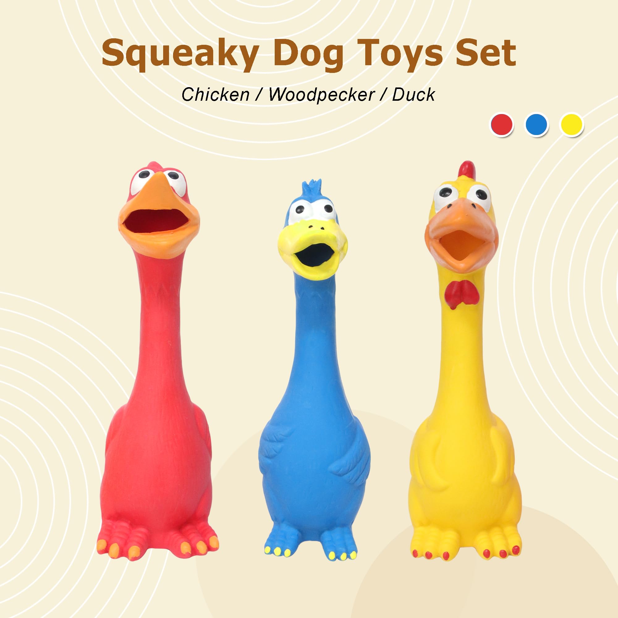 Quietschspielzeug für Hunde, 3 Stück, Gummi, Huhn, Hundespielzeug, quietschendes Kauspielzeug für Hunde drinnen und draußen, interaktives Spielzeug für mittelgroße und große Rassen, 20,1 cm