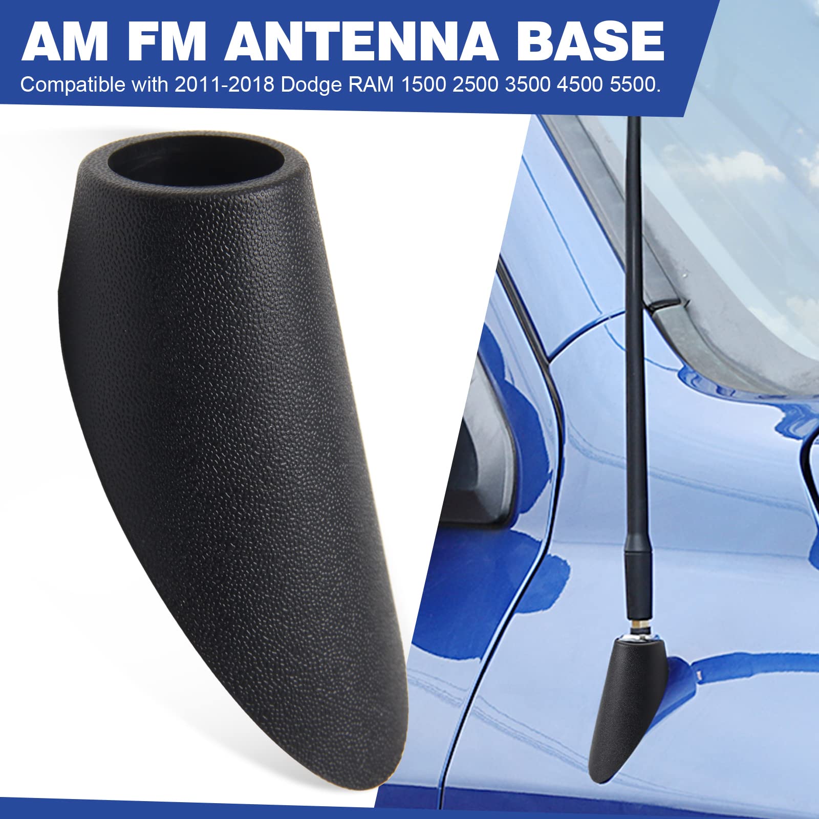 Adaptateur Antenne Pour Dodge Ram 2009-2018 - Base Noire Universelle Pick-up 1500/2500/3500/4500/5500
